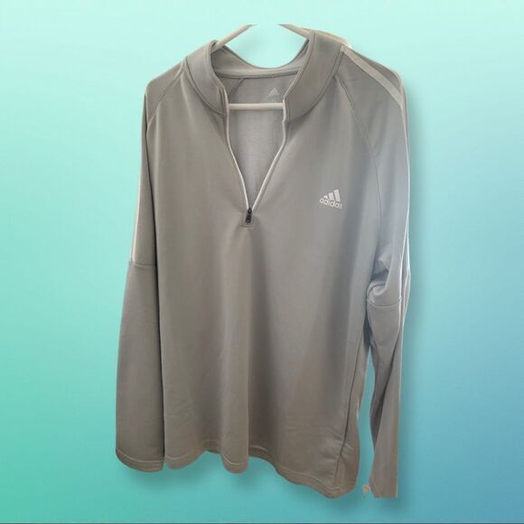 NWT Adidas Golf Men’s Grey 3 Stripe 1/4 zip Pullover - Picture 2 of 8